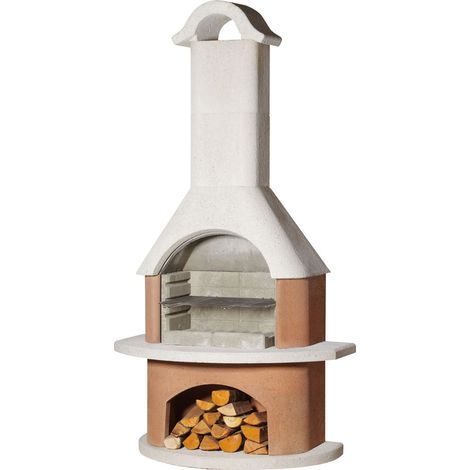 Buschbeck Gartenkamin Meran weiss / anthrazit BBQ Kohlegrill Holzgrill (1/2)
