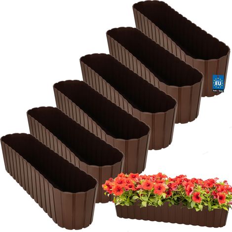 Pot de fleurs ovale pour balcon/terrasse, marron rustique, 60 cm, lot de 6 (1/5)