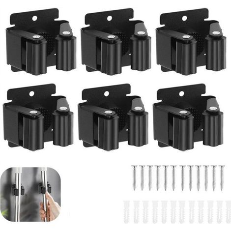 Accroche Balai Mural, Porte Balais Mural, Support De Vadrouille Pour Salle De Bain Cuisine Bureau Jardin Garage -6 Pcs noir (1/4)