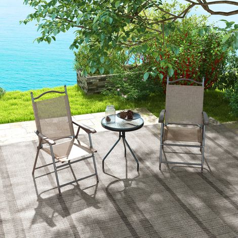 Lot 2 Fauteuils Pliants de Jardin avec Accoudoirs et Assise en Tissu Respirant, Marron (1/5)