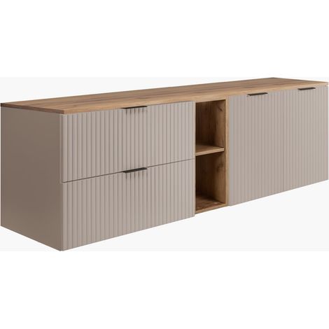 Set da bagno: mobile con cassetti, mobile con ante e ripiano 57×46×180 cm, colore: Cashmere / Rovere Craft , maniglia nera (1/5)