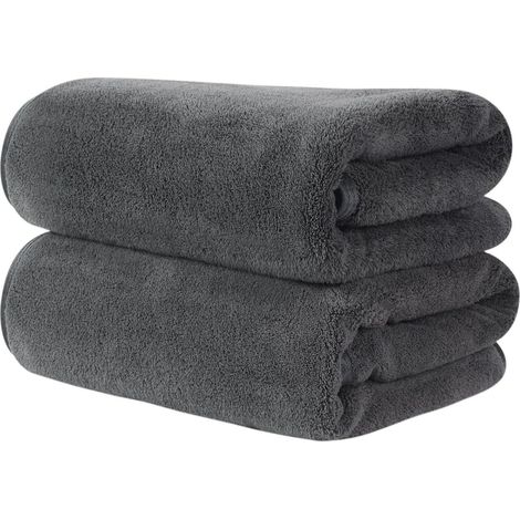 Mikrofaser Handtuch Haare 2er Pack Flauschig Saugstark 50x100cm dunkelgrau (1/5)