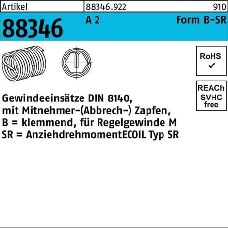 Gewindeeinsatz R 88346 FormB-SR BM 20x 40 A 2 10 Stück AMECOIL (1/2)