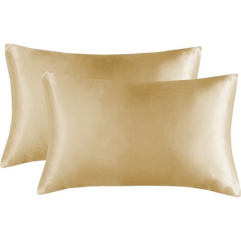Taies d'oreiller, 50 x 75 cm, imitation soie (lot de 2), couleur camel (1/3)