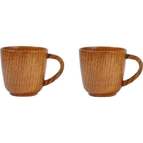 Set aus 2 dekorativen Kaffeetassen aus Naturholz, gefertigt aus umweltfreundlichem Holz, rund, handgefertigt im Vintage-Stil mit Henkel (1/5)