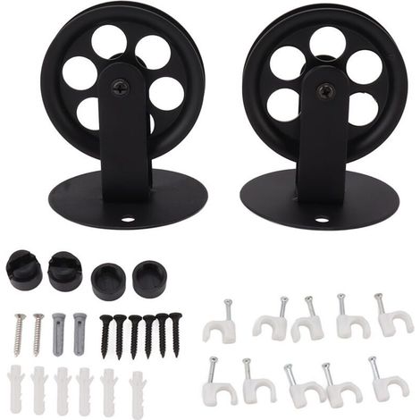 Poulies murales vintage noires pour lampe suspendue – Lot de 2 – Installation facile au plafond – Matériau fer – Hauteur 9 cm, diamètre 7 cm (1/5)