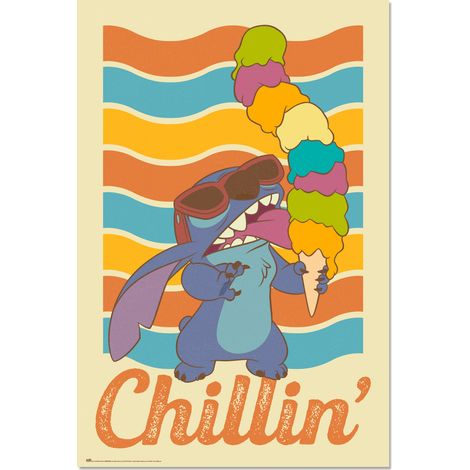 Grupo Erik Poster Disney Stitch chillin - Poster Stitch - Laminas decorativas 61x91,5cm a todo color  Posters para pared ideal decoración habitación