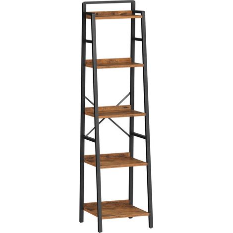 Ladder Shelf, Tall Narrow Bookcase, 5-Tier Book Shelf with Metal Frame, Tall Storage Shelf, Industrial Storage Unit for Home Office, Living Room, Bedroom