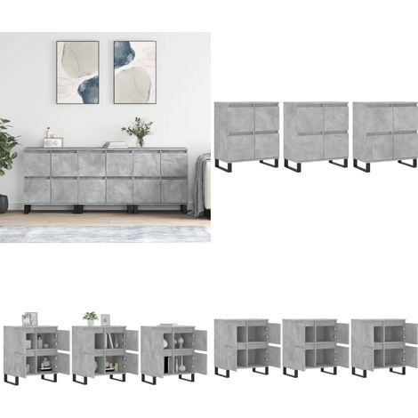 Sideboards 3 Stk. Betongrau Holzwerkstoff - Sideboard - Wohnzimmermöbel - Holzmöbel - Grau - Regal - Home & Living (1/5)