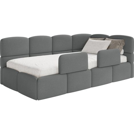 Selsey Cloudy – Kinderbett 120x200, Kopfteil rechts, Matratze & Bettkasten, Chenille Dunkelgrau