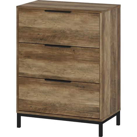 Commode 3 Tiroirs Anti-basculement avec Poignées Noires, Meuble Commode en Aggloméré et Métal, 62x35x82 cm, Marron foncé (1/5)