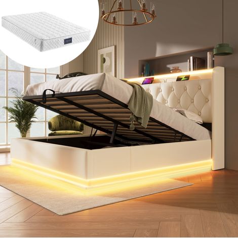 letto contenitore 160x200 con materasso LED USB bianco OKMYHOME (1/5)