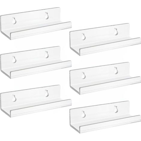 Lot de 6 Support Vinyle Mural en Acrylique Transparent, Etagere Transparente, Petite Etagere Murale, Étagère Murale Flottantes pour Vinyle, Panneaux, Photos, Livres (10 x 3,5 x 3 cm) (1/5)