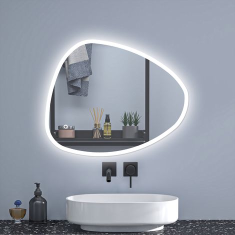 AICA Espejo LED de baño irregular,80x55cm,con tres colores, antinieble ,iluminación  regulable ,función de memoria, horizontal/vertical (1/5)
