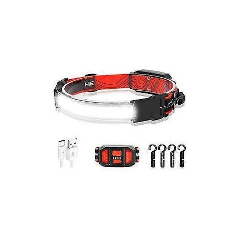 Wiederaufladbare LED-Stirnlampe, 250–300 Lumen, rotes Rücklicht, 3 Leuchtmodi, geeignet für Camping, Wandern, Arbeiten und Angeln