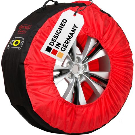 HEYNER® Reifentasche SUV Ersatzrad I WheelStar PRO, Reifenschoner XL für 16–22 Zoll, bis 345 mm Breite, Tragegriff, Kennzeichnung, Radbolzentasche, strapazierfähig, Nylon 600D, schwarz-rot