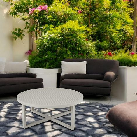 Table basse de jardin en aluminium gris sable D 100 cm OSLO (1/3)
