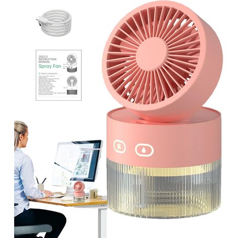 Portable Mist Fan, 350ml Tank Mist & LED Light, 3 Speeds, Foldable USB Rechargeable Personal Cooling Fan for Home, Travel and Outdoor Use,Pink (1/5)