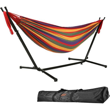 Goutime Doppelhängematte (2,6 m) mit Gestell, Tragkraft 250 kg, inklusive Tragetasche. Ideal für Terrasse, Patio, Innenhof und Balkon (Rot).