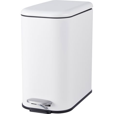 IDEALHOUSE Poubelle de cuisine en acier inoxydable - 12 L, rectangulaire étroite - Couvercle anti-odeurs à fermeture douce - Pédale mains libres - Seau intérieur amovible avec poignée - Couleur : Blan (1/5)