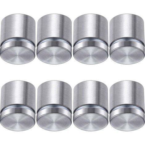 Juego de 8 piezas: tornillos para soportes de póster, tornillos publicitarios y clavos de acero inoxidable para soportes de pared de vidrio y acrílico (2,5 x 2,5 cm).