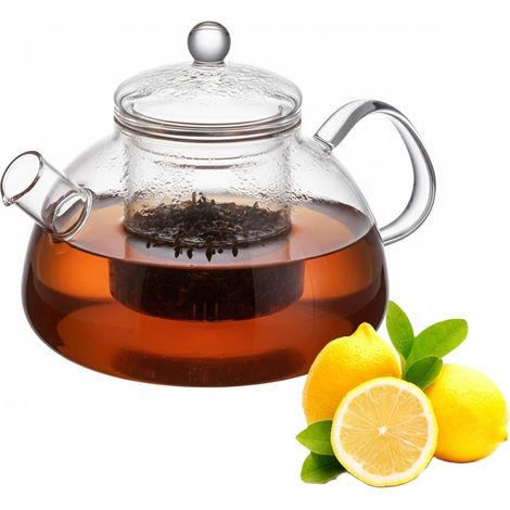 Jarra resistente al calor con infusor William de 1300 ml (1,3 litros) para preparar té, hierbas y café, de vidrio borosilicato. (1/5)