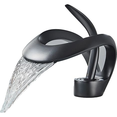 Rubinetto per bagno, resistente acciaio inossidabile, design a maniglia singola, nero (1/2)