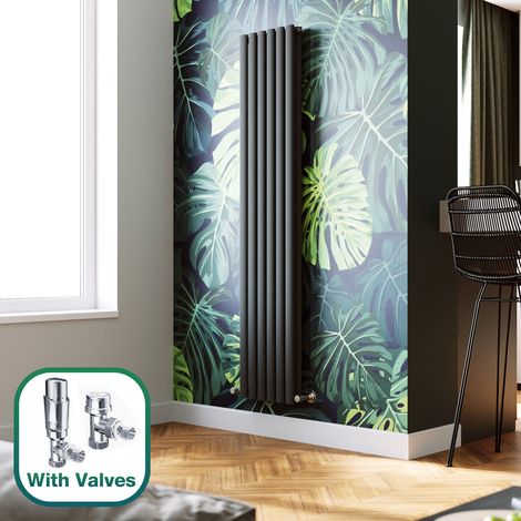 ELEGANT 1800 x 360 mm Anthracite Vertical Column Radiator Low Carbon Steel Radiator Double Oval Panel Designer Radiator + Chrome Thermostatic Radiator Valves (1/5)