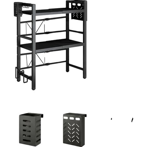 Support de four à micro-ondes, Organisateur de rangement multi-niveaux, Support d'outils polyvalent, 3Niveaux 38-64cm Noir (1/2)