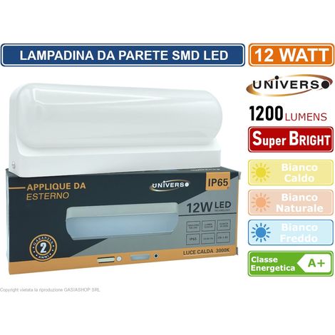 APPLIQUE LED BIANCA 12W LAMPADA IMPERMEABILE IP65 DA PARETE A MURO RETTANGOLARE GIARDINO INGRESSO 230V LUCE CALDA 3000K - NATURALE 4000K - FREDDA 6500K - Colore Luce: Bianco Freddo (1/3)