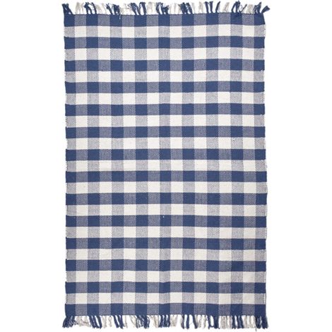 Tapis 120 x 180 cm en coton brodé à carreaux bleu et blanc – ATLAS (1/5)