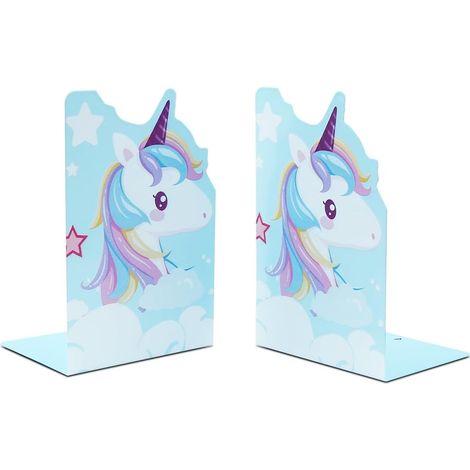 1 Paire de Serre-Livres Licorne Mignons, Serre-Livres en métal antidérapant, Support Organisateur de Bureau pour Enfant garçon Fille bibliothèque école Bureau Décoration de la Maison (Bleu) (1/5)