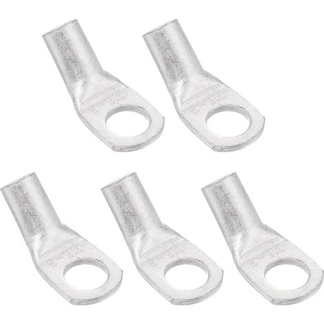 3 AWG - 5/16" Bornes Câble En Cuivre, Extrémités Câble Batterie Courbées À 45 Degrés, Bornes Batterie Connecteurs À Oeillet En Cuivre Nu Pour Équipements Électriques (Argent, 5Pcs) (1/5)