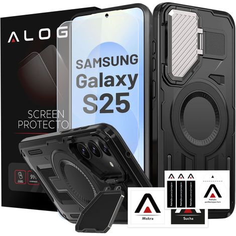 Funda para Samsung Galaxy S25 compatible con MagSafe, reforzada, con protección para la lente y soporte. Funda protectora Alogy HeavyDuty Mag™️ + cristal templado. (1/5)