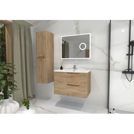 Meuble vasque LUNA Bois Clair 80cm avec miroir Lite (1/5)