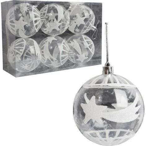 Set mit 6 transparenten Kunststoffkugeln mit Dekoration, 7 cm (1/2)