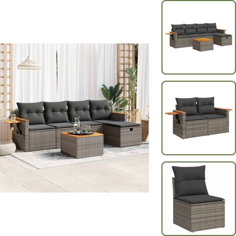 6-tlg. Garten-Sofagarnitur mit Kissen Grau Poly Rattan - Gartensofa Set - Garten Sofa Set - Outdoor Sofa Set - Garten Sofagarnitur (1/5)