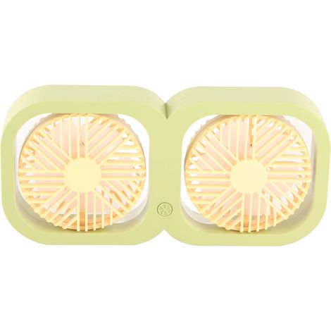 Ventilateur de bureau à double tête avec 2 vitesses, port USB et batterie rechargeable, idéal pour le bureau, la chambre, la résidence étudiante, la salle de classe, cadeau d'été, couleur vert melon (1/5)