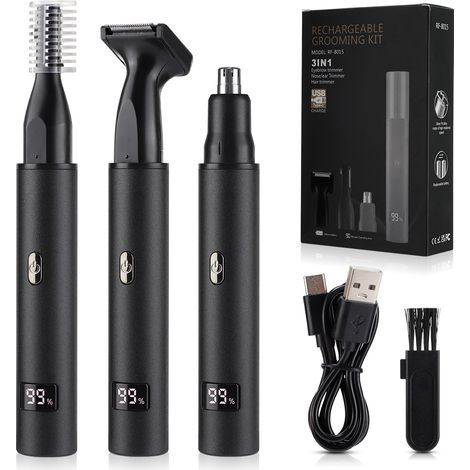 Tondeuse et rasoir 3 en 1 pour hommes, pour le nez et les oreilles, avec écran LED et chargement USB. (1/5)
