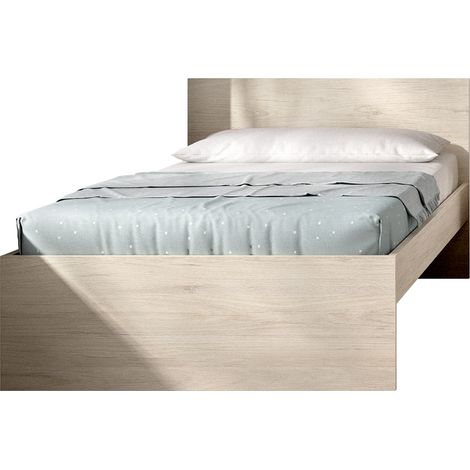 Lit adulte couchage 90X190 coloris naturel - Longueur 194 x Profondeur 95 x Hauteur 67 cm (1/4)