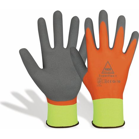 GANTS DE SÉCURITÉ HASE GLOVES en latex SuperFlex+, EN388, EN 420, jaune fluo/orange, taille 10