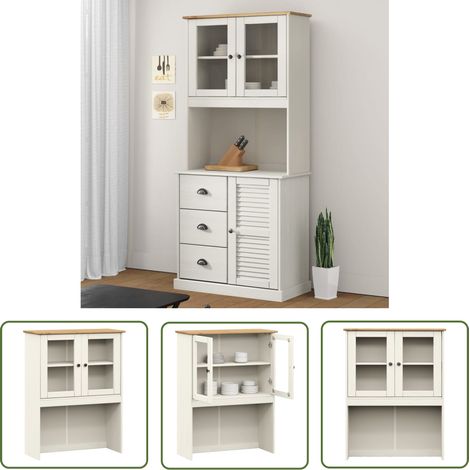 The Living Store Sideboard-Aufsatz VIGO Weiß 78x30x100 cm Massivholz Kiefer - Sideboard Aufsatz - Vitrinenschrank - Regal - Wohnzimmer Dekoration - Massiver Holzmöbel (1/5)