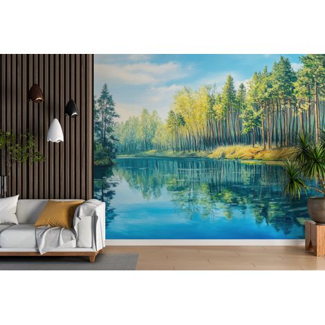 Papier peint forêt - rivière bleue des bois - 150 x 250 cm (1/2)
