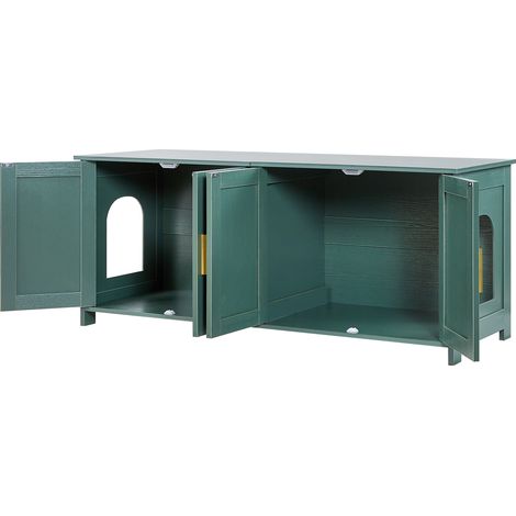 Mophorn Arenero para gatos de madera,1200 x 450 x 500mm,con 4 puertas y 2 entradas,mueble interior compatible con la mayoría de areneros,verde,capacidad de carga superior de 60 kg e inferior de 45 kg