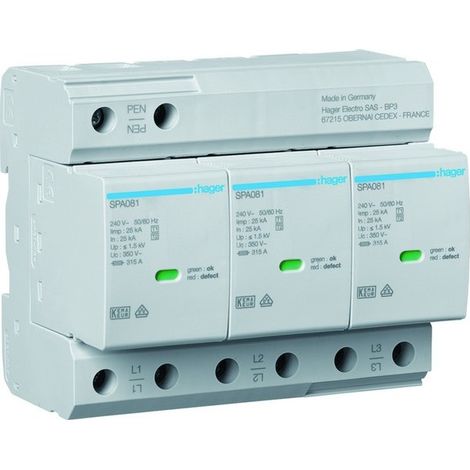 Parafoudre T1+T2 3P 25kA TNC contact - HAGER SPA800