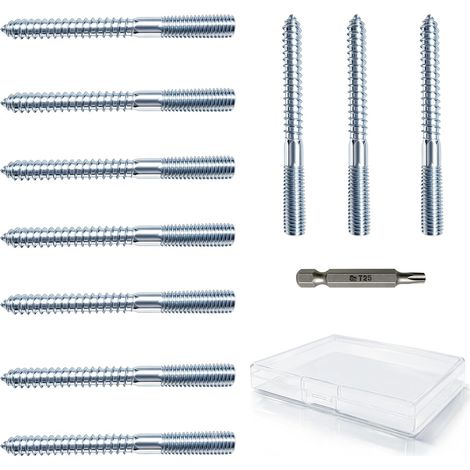 10 Pièces Vis Double Filetage M10 x 100 mm, Boulons de Suspension Acier au Carbone Zingué, avec Boîte de Rangement et Torx T25 pour L'assemblage de Meubles, Colliers de Serrage et L'assemblage Bois (1/5)