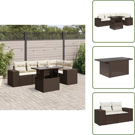 The Living Store 6-tlg. Garten-Sofagarnitur mit Kissen Braun Poly Rattan - Gartentisch (1/5)