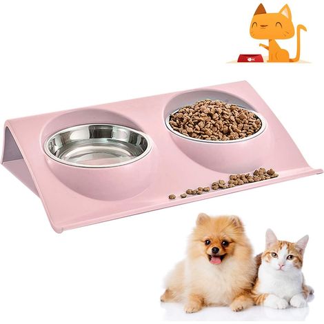 Katzennapf, Haustiernäpfe, Hunde- und Katzennapf, Doppelnapf für Katze und Hund, Futternapf für Hunde, rutschfester Katzennapf aus Edelstahl (1/5)
