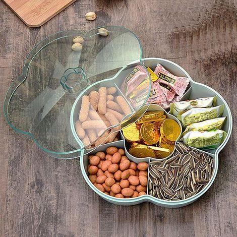 Plateau De Service Rond En Plastique, Plateau De Collations, Plateau De Service De Collations, Plateau De Service Pour Noix Bonbons, Plateau De Bonbons Avec Compartiment Pour Les Bonbons Secs (1/5)