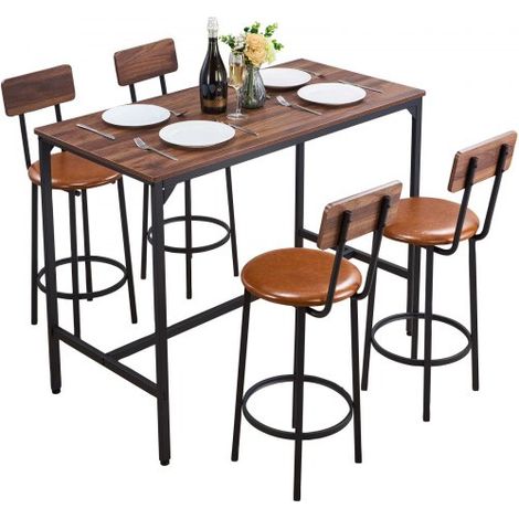 Mesa de Bar Rectangular con 4 Taburetes 120 x 60 x 91,5 cm, Juego de Mesa Alta para Comedor, Metálica Fuerte Duradera, Estilo Industrial, para Cocina, Salón, Bar Estrecho, Barra Alta, Desayuno (1/5)